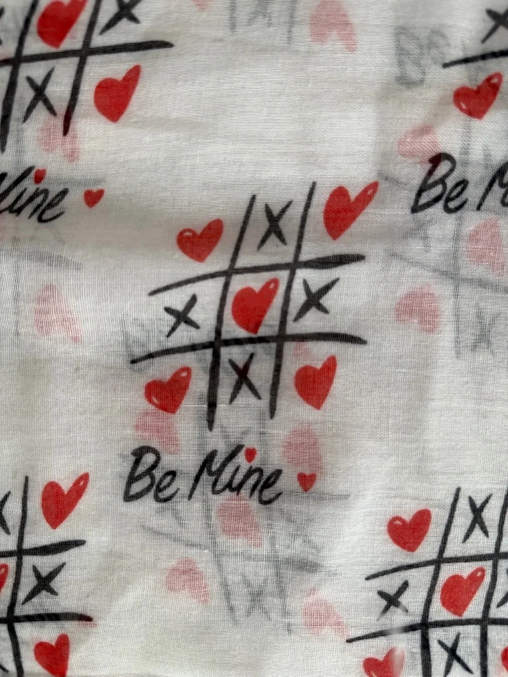 Romantic Heart Print Scarf Red White Valentine Sheer Lightweight Wrap “Be Mine”